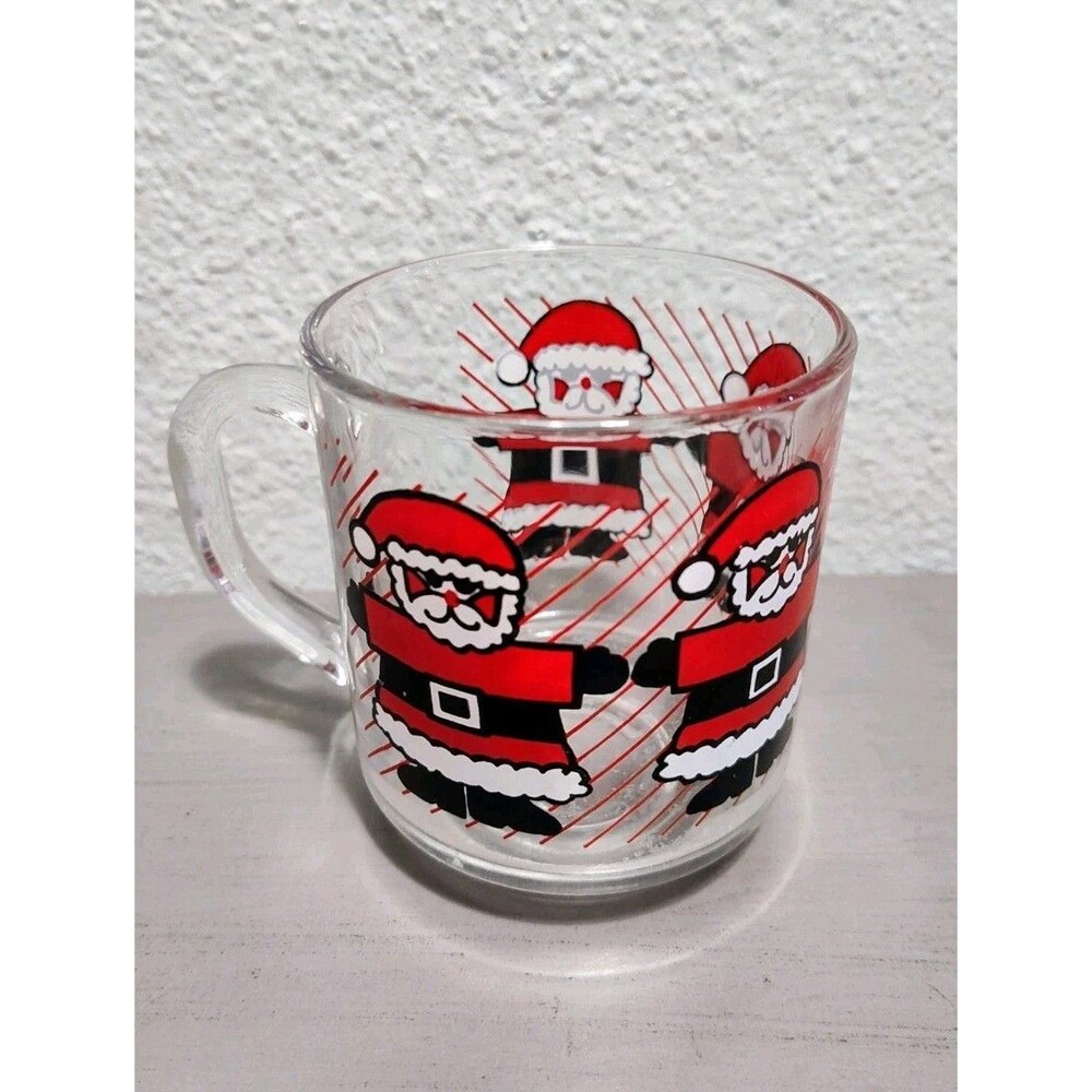 Vintage Luminarc Santa Holiday Winter Glass Mug Cup
